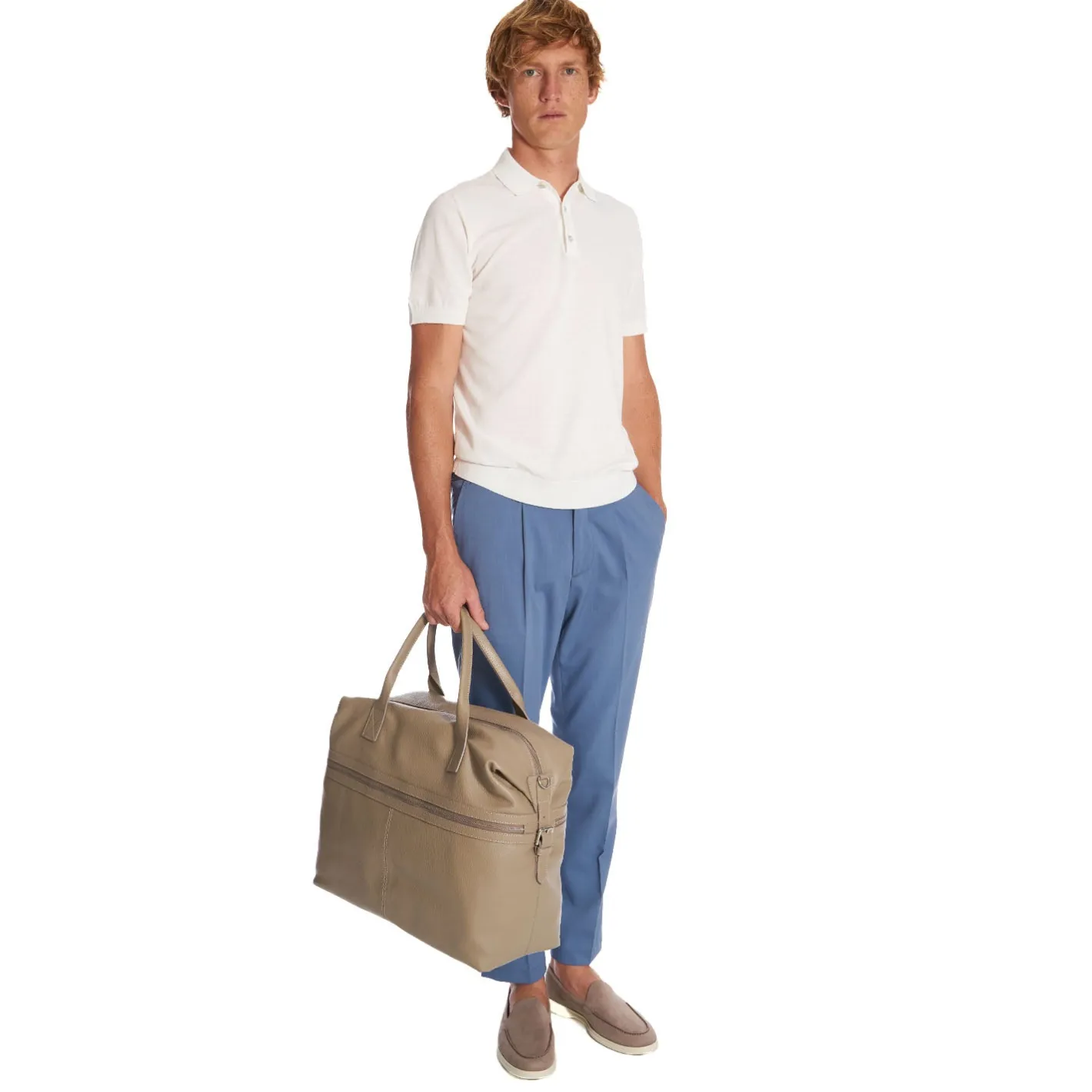 E.Marinella BORSA DA VIAGGIO BEIGE In pelle martellata New