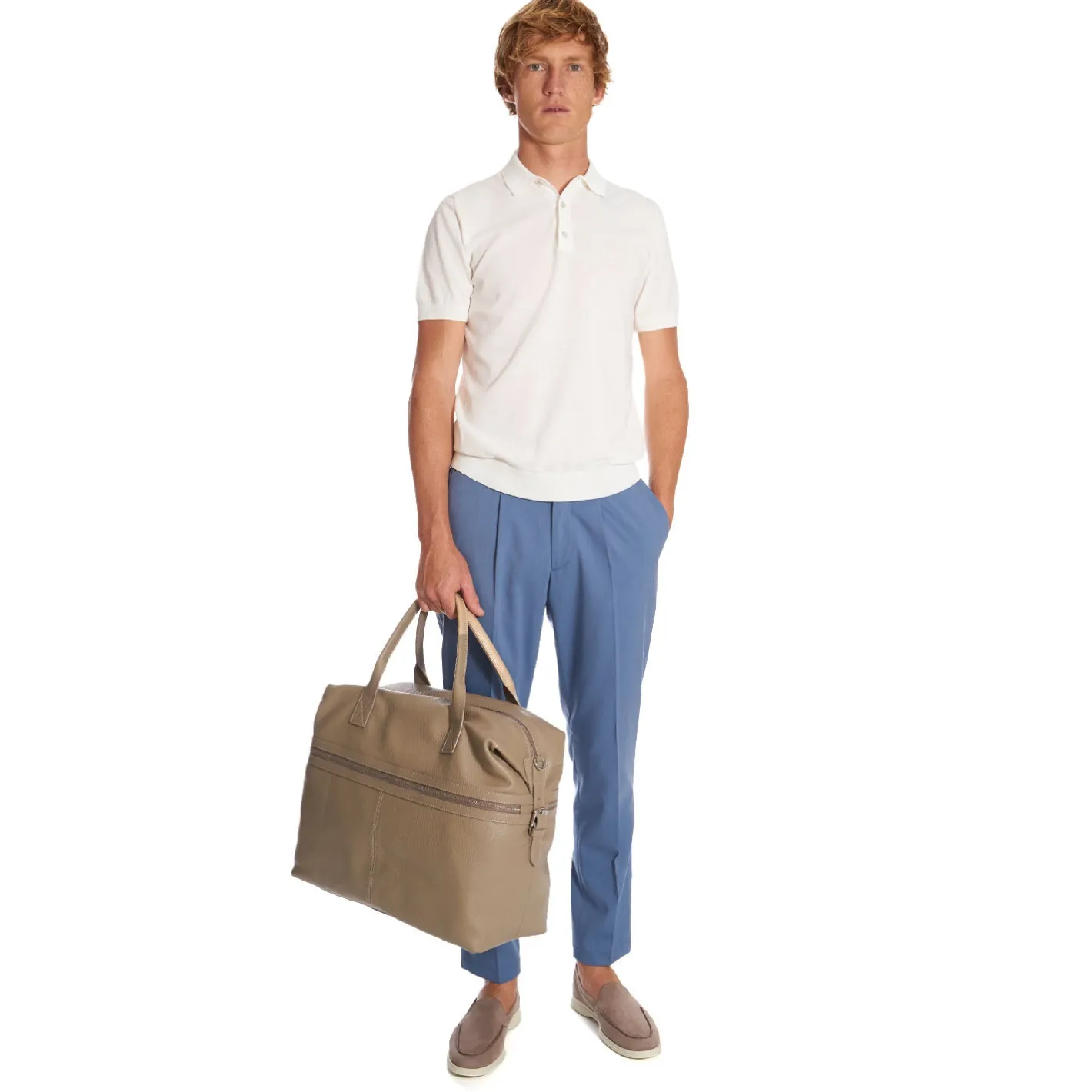 E.Marinella BORSA DA VIAGGIO BEIGE In pelle martellata New