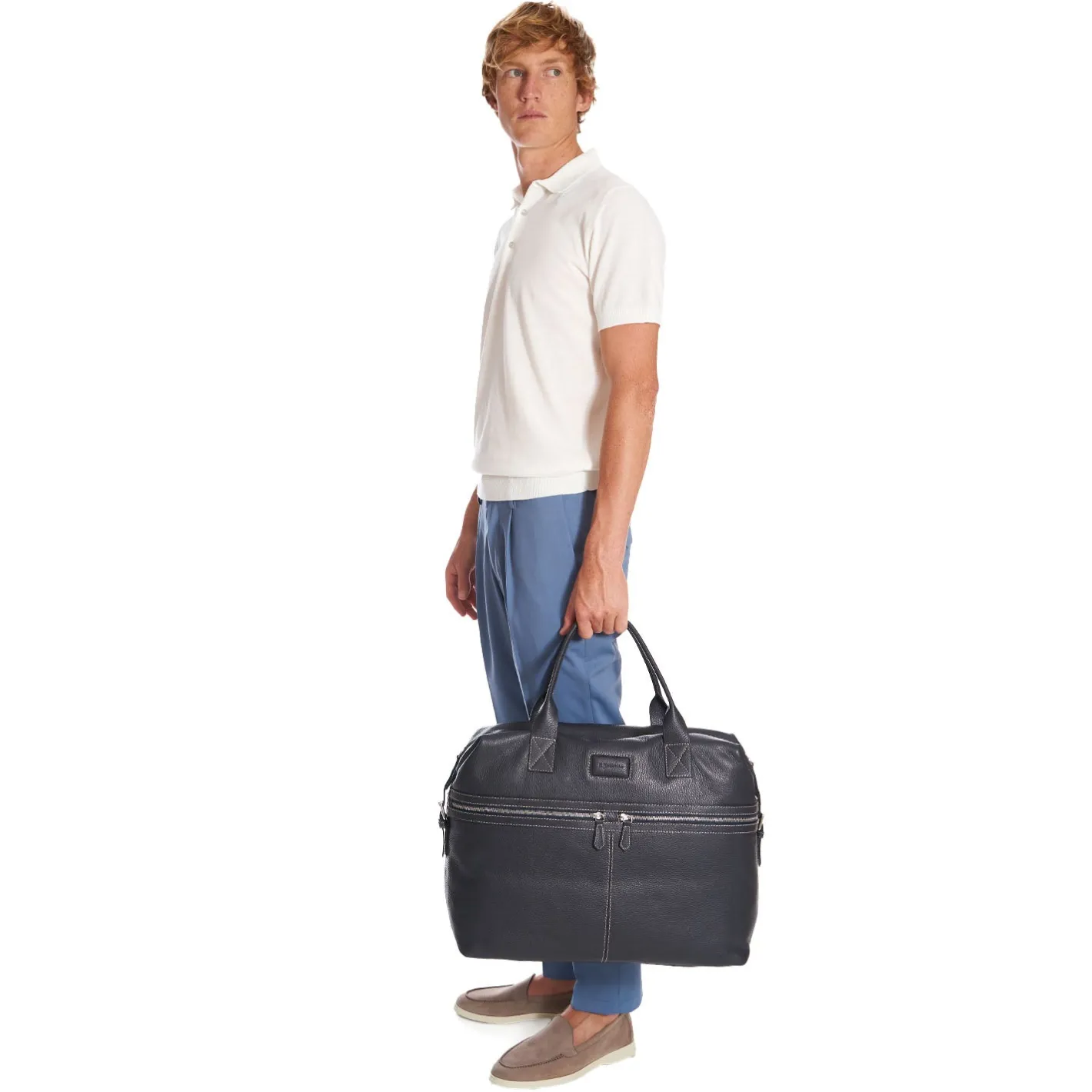 E.Marinella BORSA DA VIAGGIOBLU SCURO In pelle martellata Best