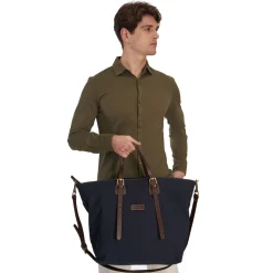 E.Marinella BORSA WEEKEND BLU SCURO In tela con rifinitute in pelle Discount