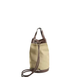 E.Marinella BORSONE GIAN MIDI VERDE OLIVA E TESTA MORO In tela e pelle Discount