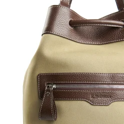 E.Marinella BORSONE GIAN MIDI VERDE OLIVA E TESTA MORO In tela e pelle Discount
