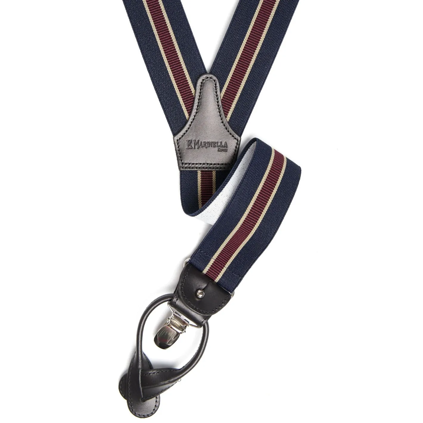 E.Marinella BRETELLE EM BLU E BORDEAUX A righe New