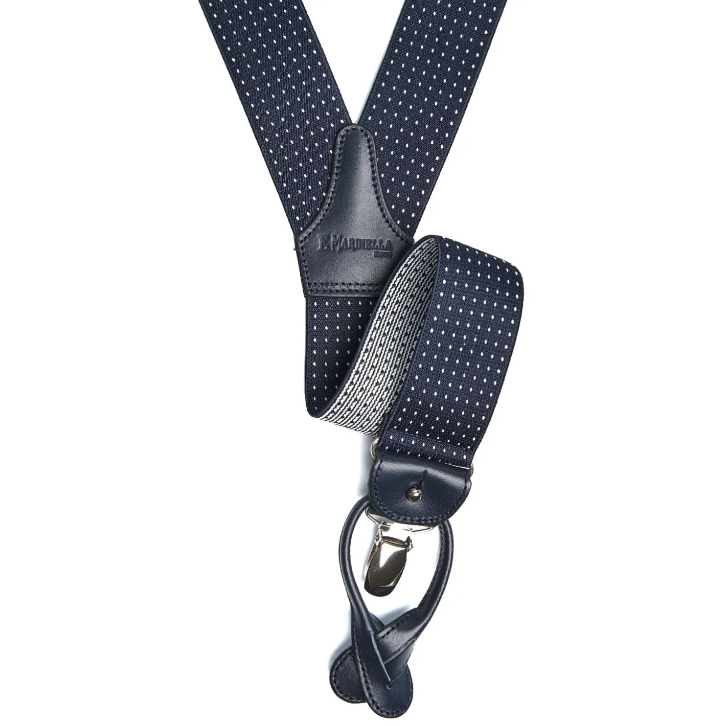 E.Marinella BRETELLE EM BLU Micro pois bianco Discount
