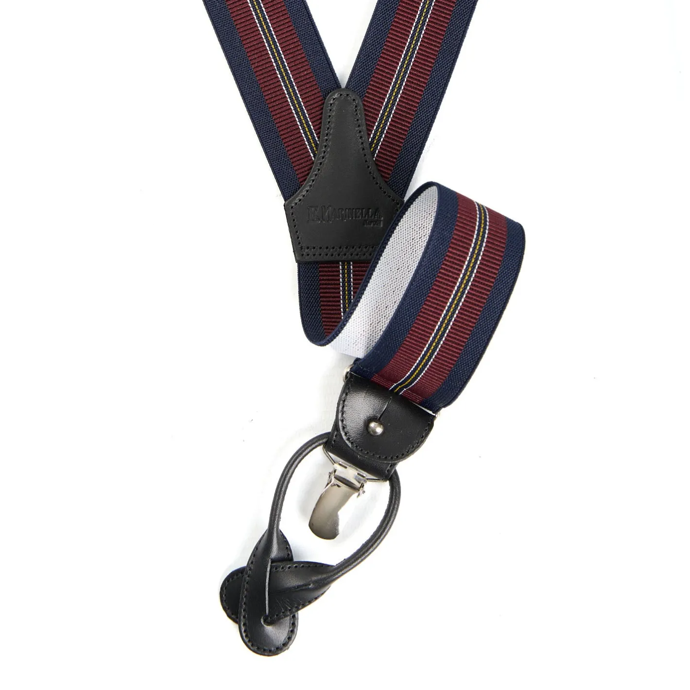 E.Marinella BRETELLE EM BLU SCURO E BORDEAUX Rigata Hot