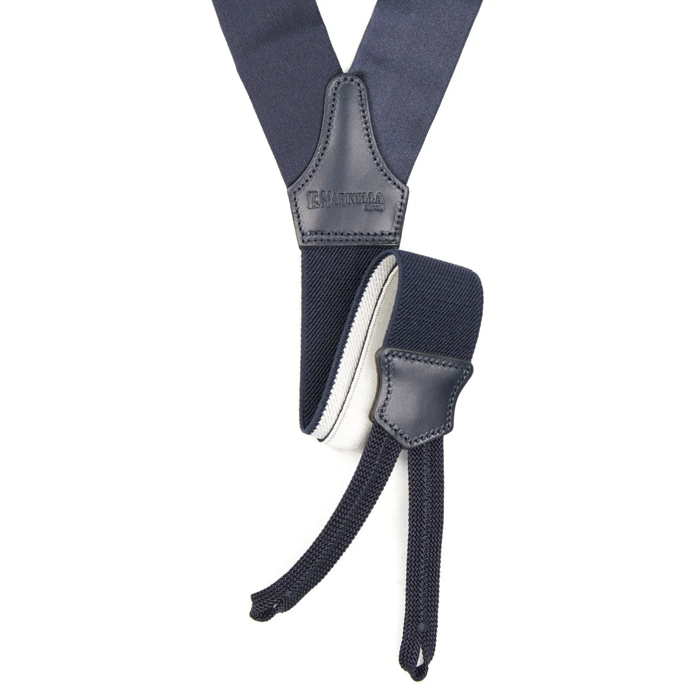 E.Marinella BRETELLE EM BLU SCURO In raso di seta 3,5 cm Outlet