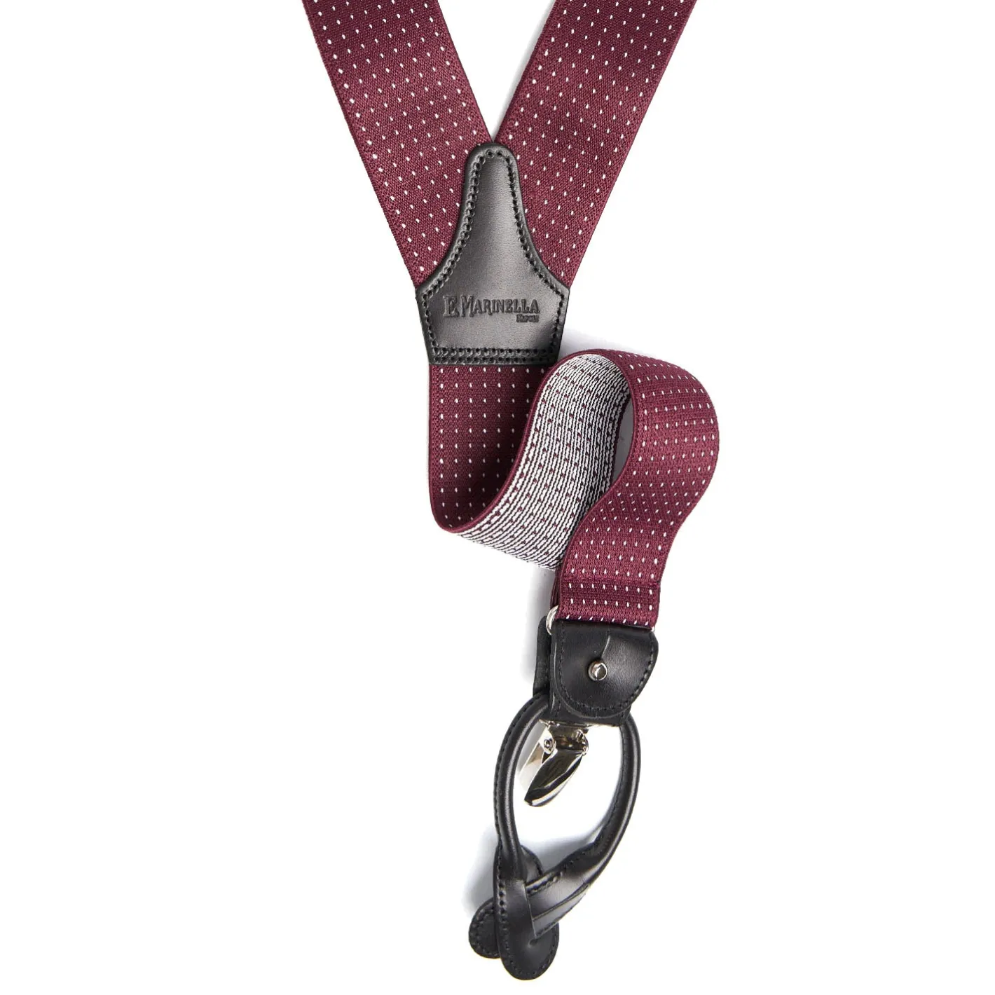 E.Marinella BRETELLE EM BORDEAUX Con micro pois bianchi Best