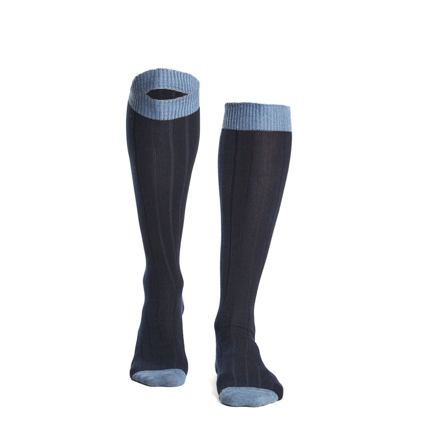 E.Marinella CALZE LUNGHE BICOLORE BLU E AZZURRE Tinta unita