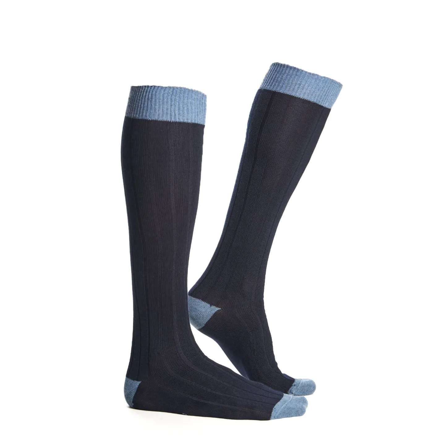 E.Marinella CALZE LUNGHE BICOLORE BLU E AZZURRE Tinta unita