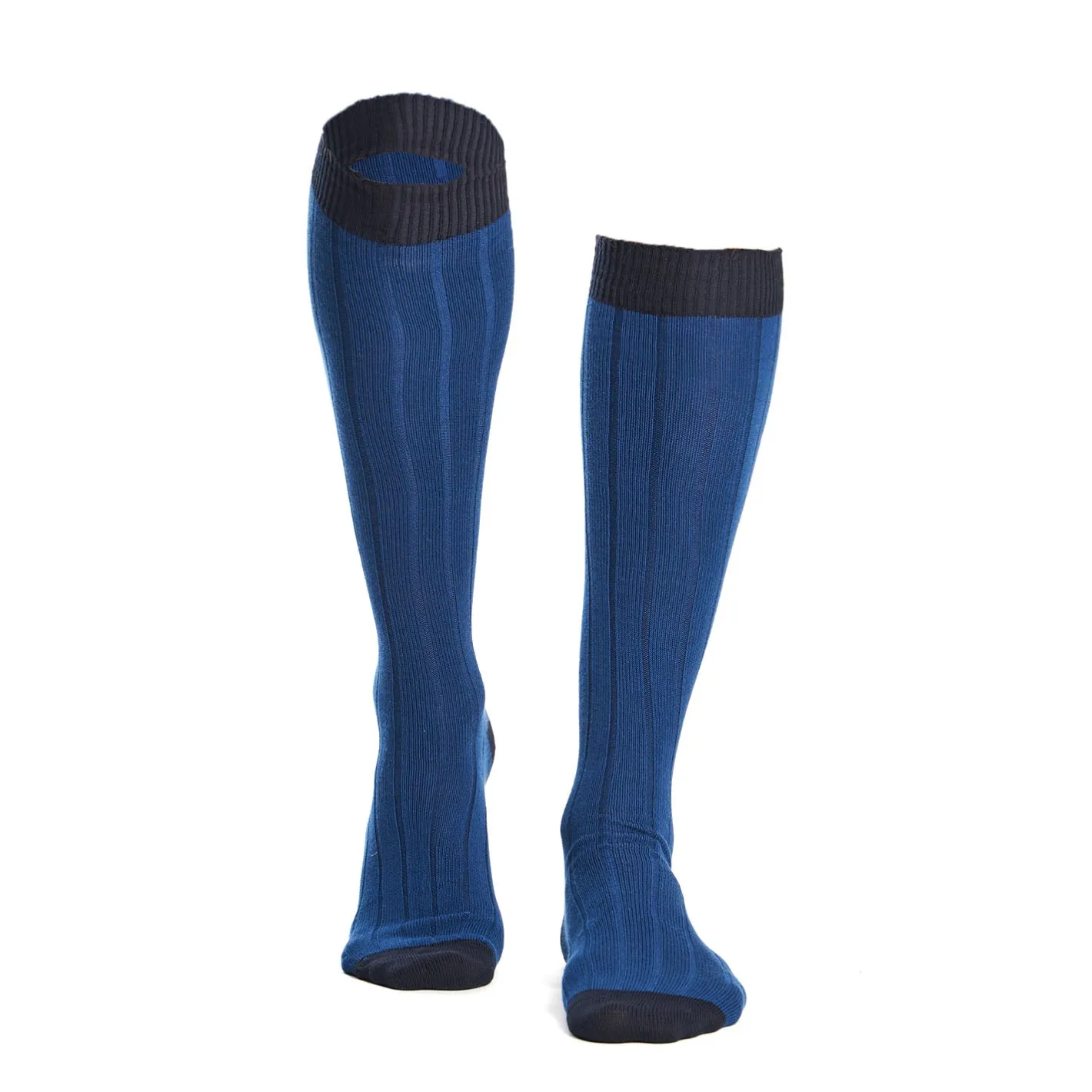 E.Marinella CALZE LUNGHE BICOLORE BLUETTE E BLU IN COTONE Tinta unita Hot