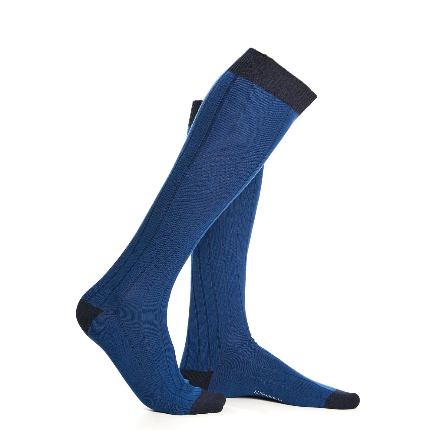E.Marinella CALZE LUNGHE BICOLORE BLUETTE E BLU IN COTONE Tinta unita Hot