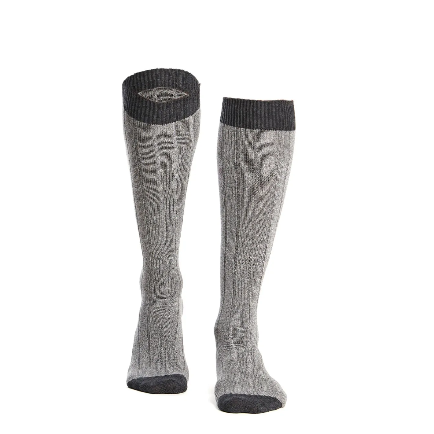 E.Marinella CALZE LUNGHE BICOLORE GRIGIO CHIARO E SCURO IN COTONE Tinta unita New
