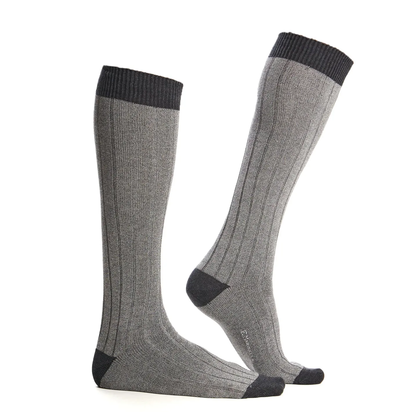E.Marinella CALZE LUNGHE BICOLORE GRIGIO CHIARO E SCURO IN COTONE Tinta unita New