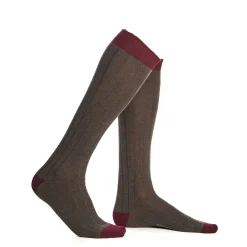 E.Marinella CALZE LUNGHE BICOLORE MARRONE E BORDEAUX IN COTONE Tinta unita