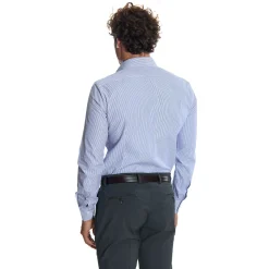 E.Marinella CAMICIA CLASSICA A RIGHE BIANCO E BLU SLIM In cotone popeline New