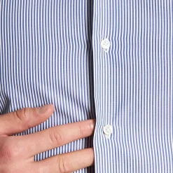 E.Marinella CAMICIA CLASSICA A RIGHE BIANCO E BLU SLIM In cotone popeline New