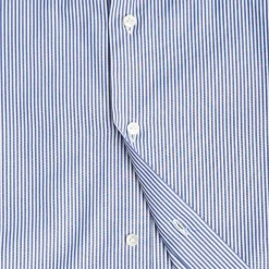 E.Marinella CAMICIA CLASSICA A RIGHE BIANCO E BLU SLIM In cotone popeline New