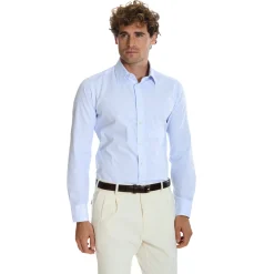 E.Marinella CAMICIA CLASSICA A RIGHE BIANCO E AZZURRO SLIM In cotone popeline Discount