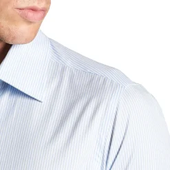 E.Marinella CAMICIA CLASSICA A RIGHE BIANCO E AZZURRO SLIM In cotone popeline Discount