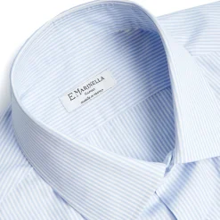 E.Marinella CAMICIA CLASSICA A RIGHE BIANCO E AZZURRO SLIM In cotone popeline Discount