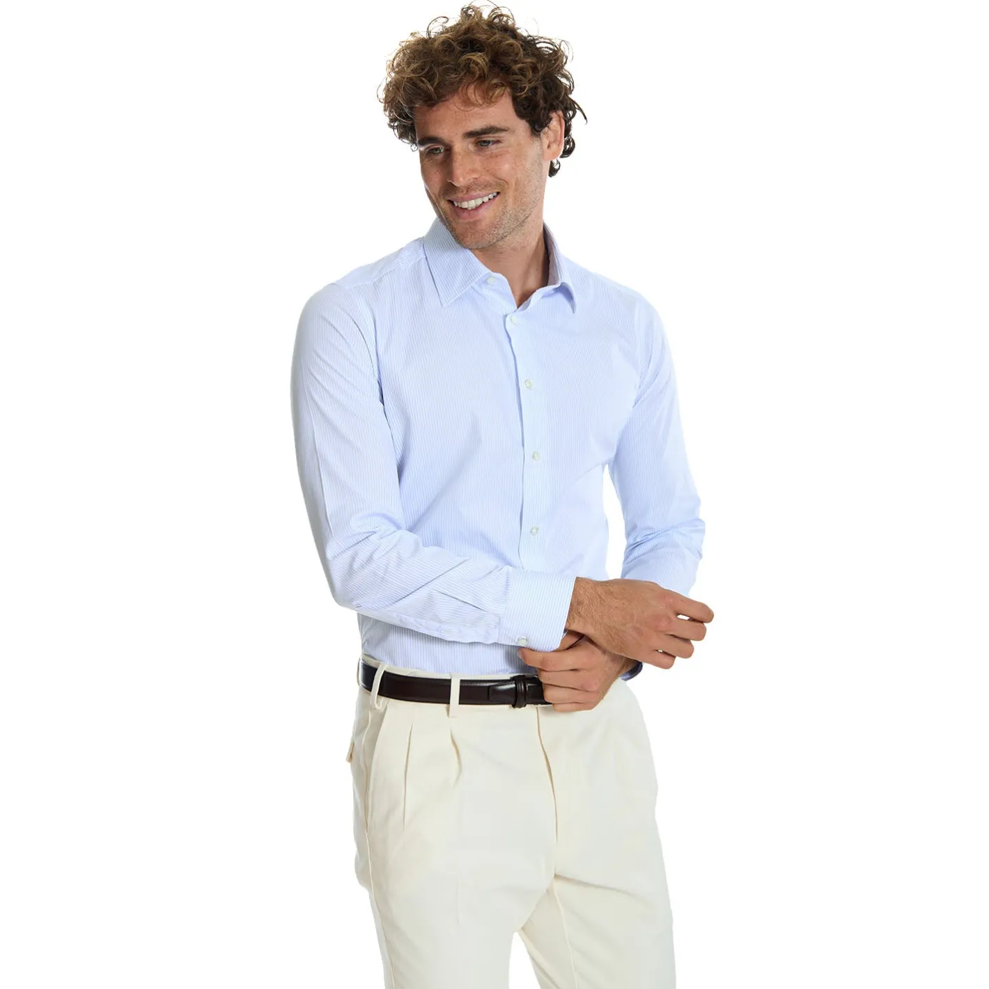 E.Marinella CAMICIA CLASSICA A RIGHE BIANCO E AZZURRO SLIM In cotone popeline Discount