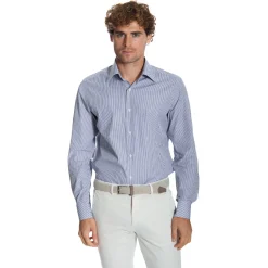 E.Marinella CAMICIA CLASSICA RIGHE BIANCO E BLU REGULAR In cotone popeline Outlet