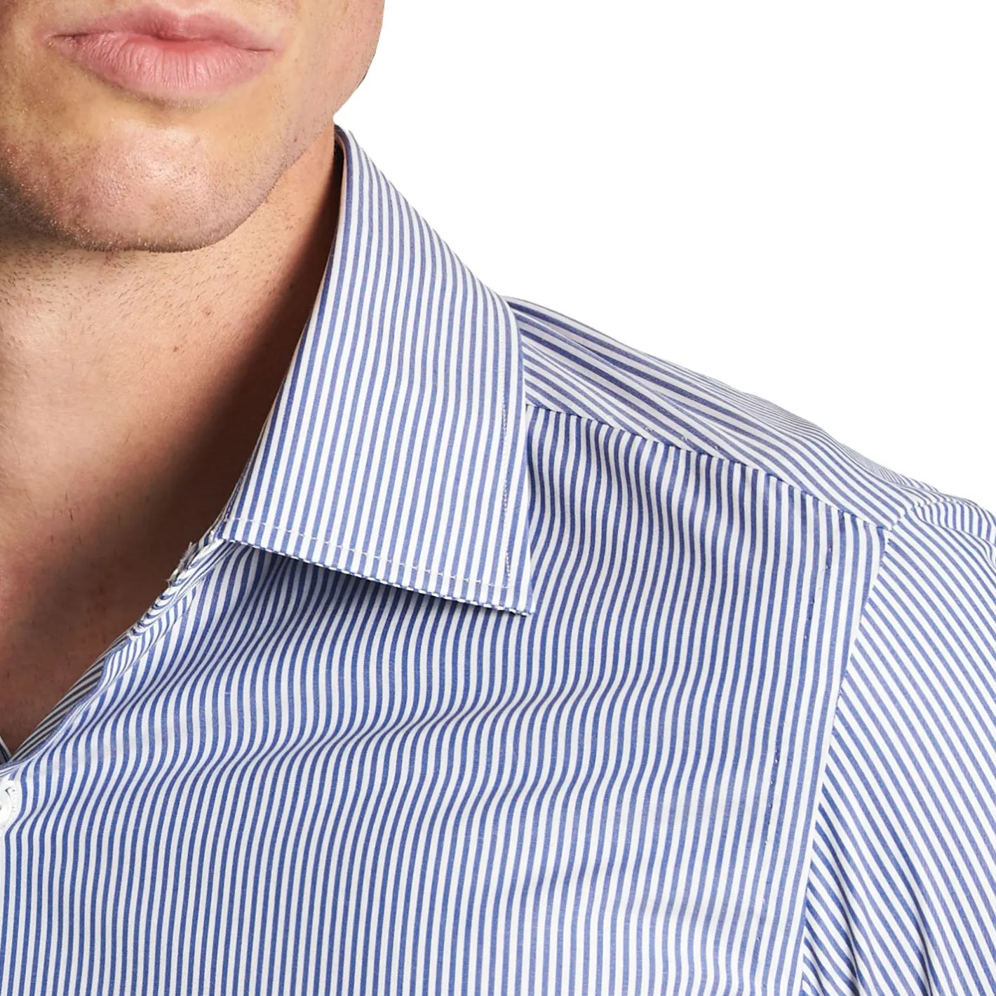 E.Marinella CAMICIA CLASSICA RIGHE BIANCO E BLU REGULAR In cotone popeline Outlet