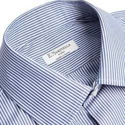 E.Marinella CAMICIA CLASSICA RIGHE BIANCO E BLU REGULAR In cotone popeline Outlet
