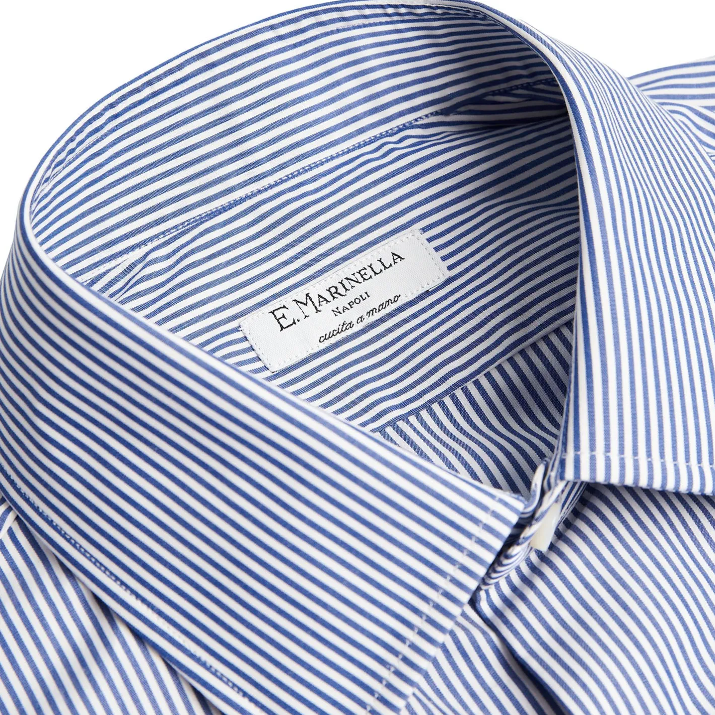E.Marinella CAMICIA CLASSICA RIGHE BIANCO E BLU REGULAR In cotone popeline Outlet