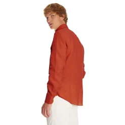 E.Marinella CAMICIA IN LINO ARANCIONE Con bottoni in madreperla Outlet