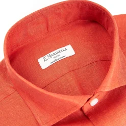 E.Marinella CAMICIA IN LINO ARANCIONE Con bottoni in madreperla Outlet