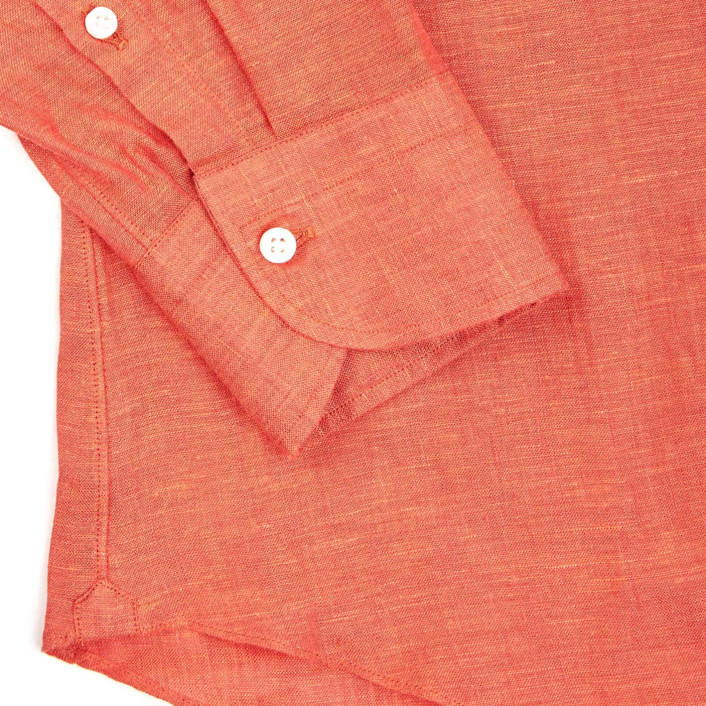 E.Marinella CAMICIA IN LINO ARANCIONE Con bottoni in madreperla Outlet