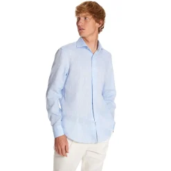 E.Marinella CAMICIA IN LINO AZZURRA Con bottoni in madreperla Online
