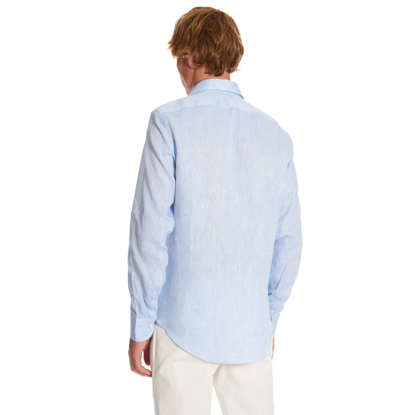 E.Marinella CAMICIA IN LINO AZZURRA Con bottoni in madreperla Online