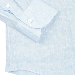 E.Marinella CAMICIA IN LINO AZZURRA Con bottoni in madreperla Online