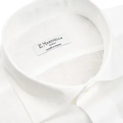 E.Marinella CAMICIA IN LINO BIANCA Con bottoni in madreperla Sale