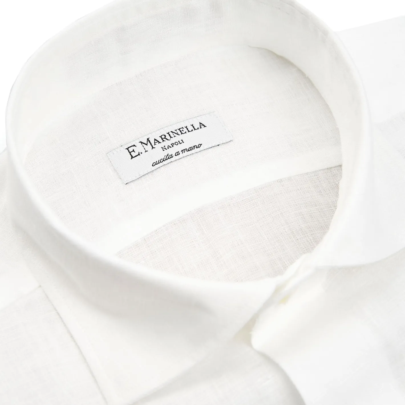 E.Marinella CAMICIA IN LINO BIANCA Con bottoni in madreperla Sale