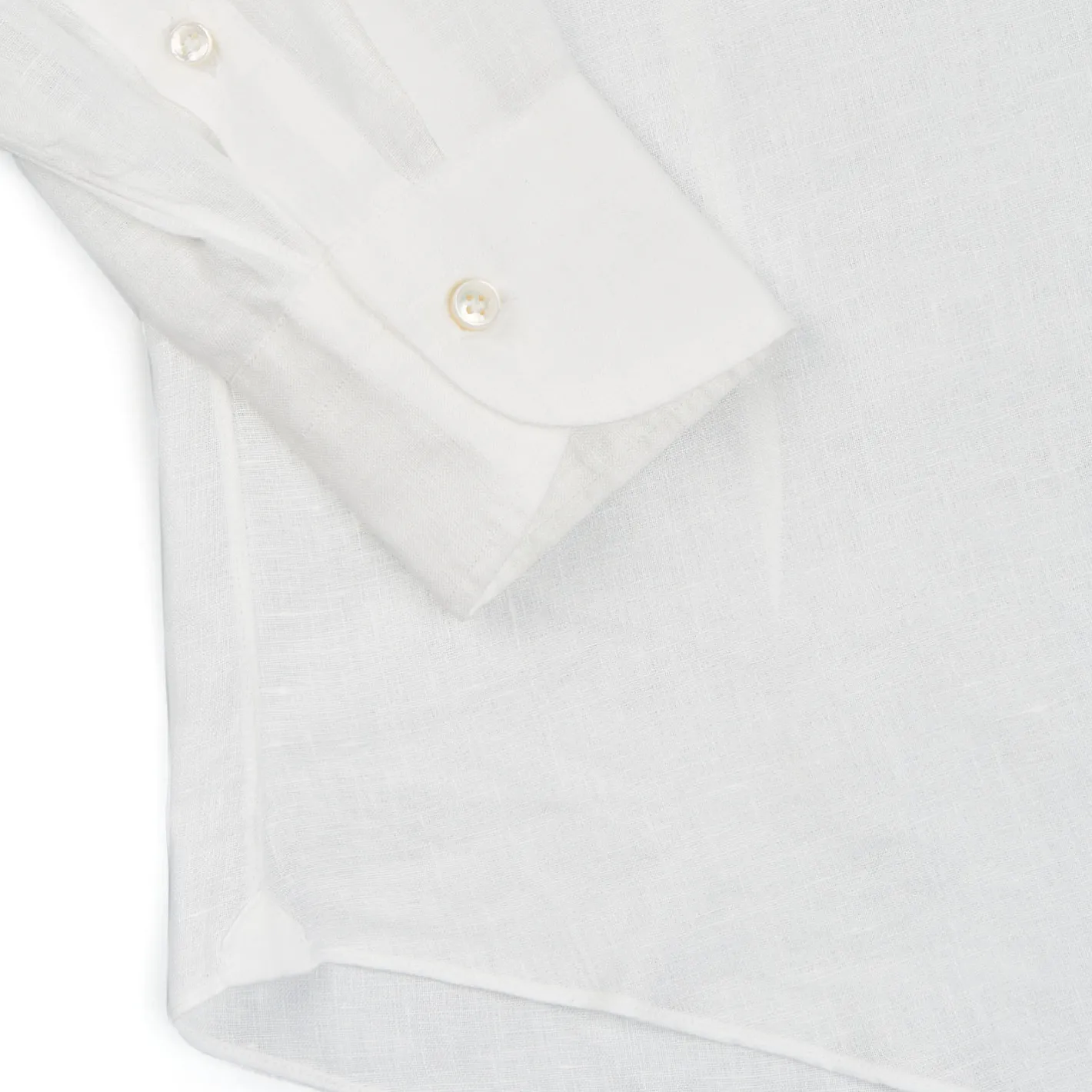 E.Marinella CAMICIA IN LINO BIANCA Con bottoni in madreperla Sale