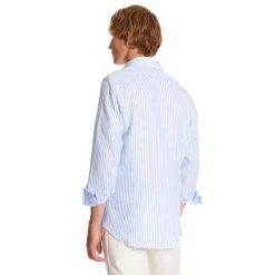 E.Marinella CAMICIA IN LINO BIANCA E AZZURRA Rigata Outlet