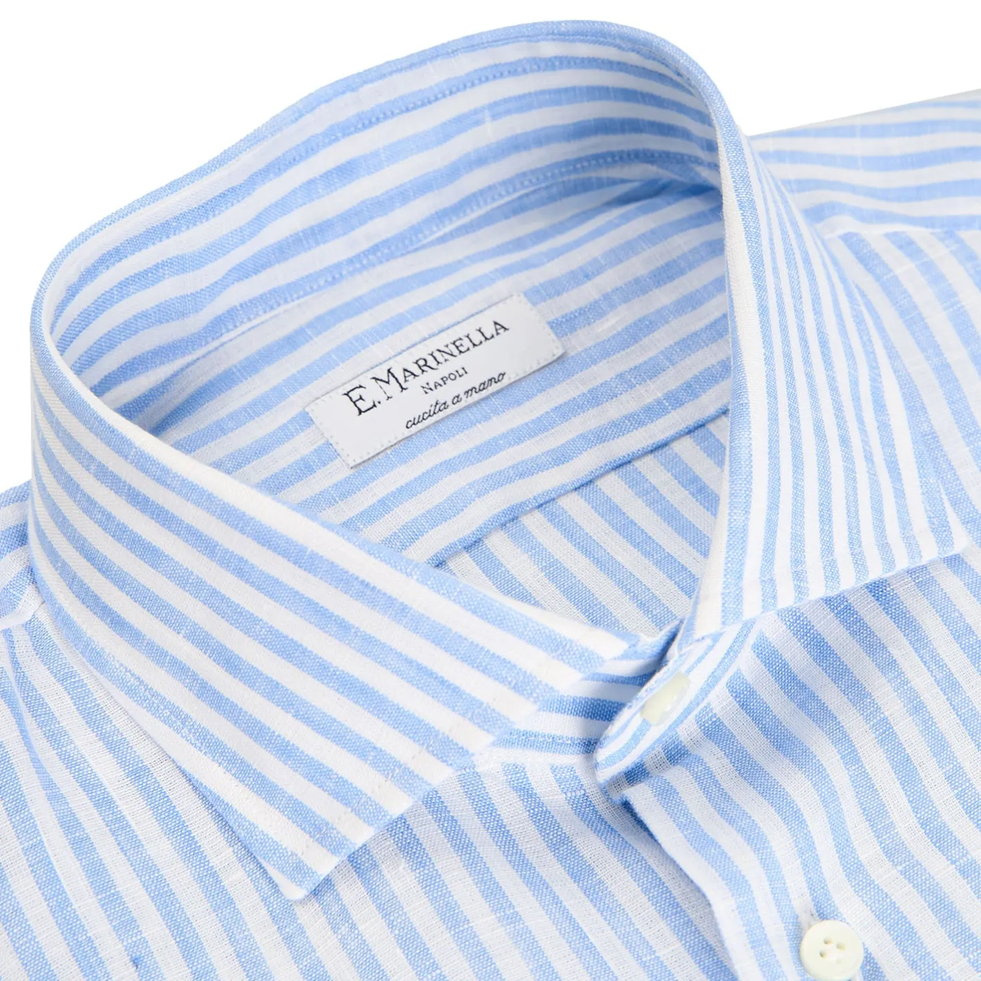 E.Marinella CAMICIA IN LINO BIANCA E AZZURRA Rigata Outlet