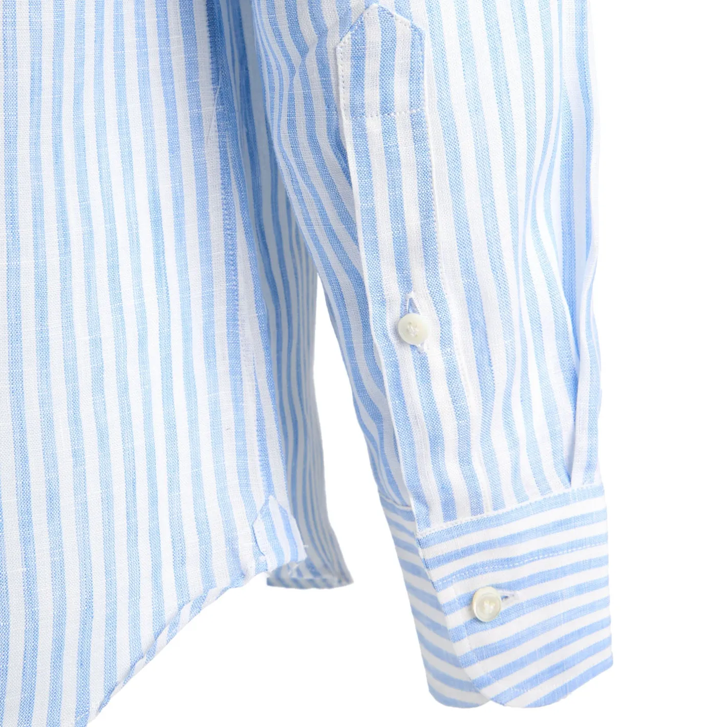E.Marinella CAMICIA IN LINO BIANCA E AZZURRA Rigata Outlet
