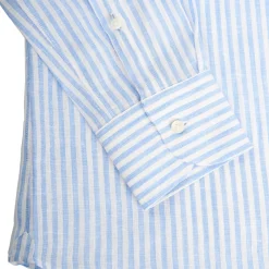 E.Marinella CAMICIA IN LINO BIANCA E AZZURRA Rigata Outlet