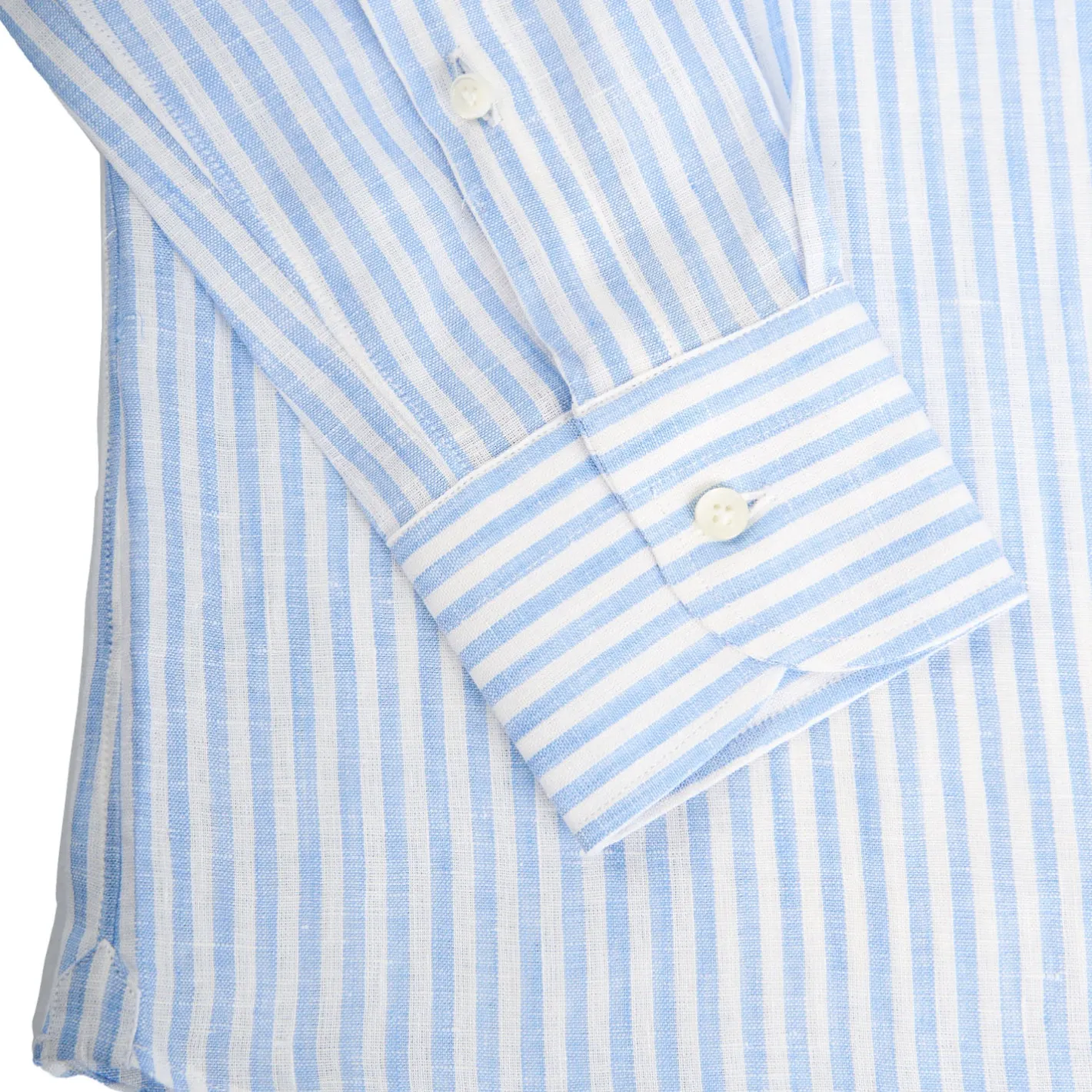 E.Marinella CAMICIA IN LINO BIANCA E AZZURRA Rigata Outlet