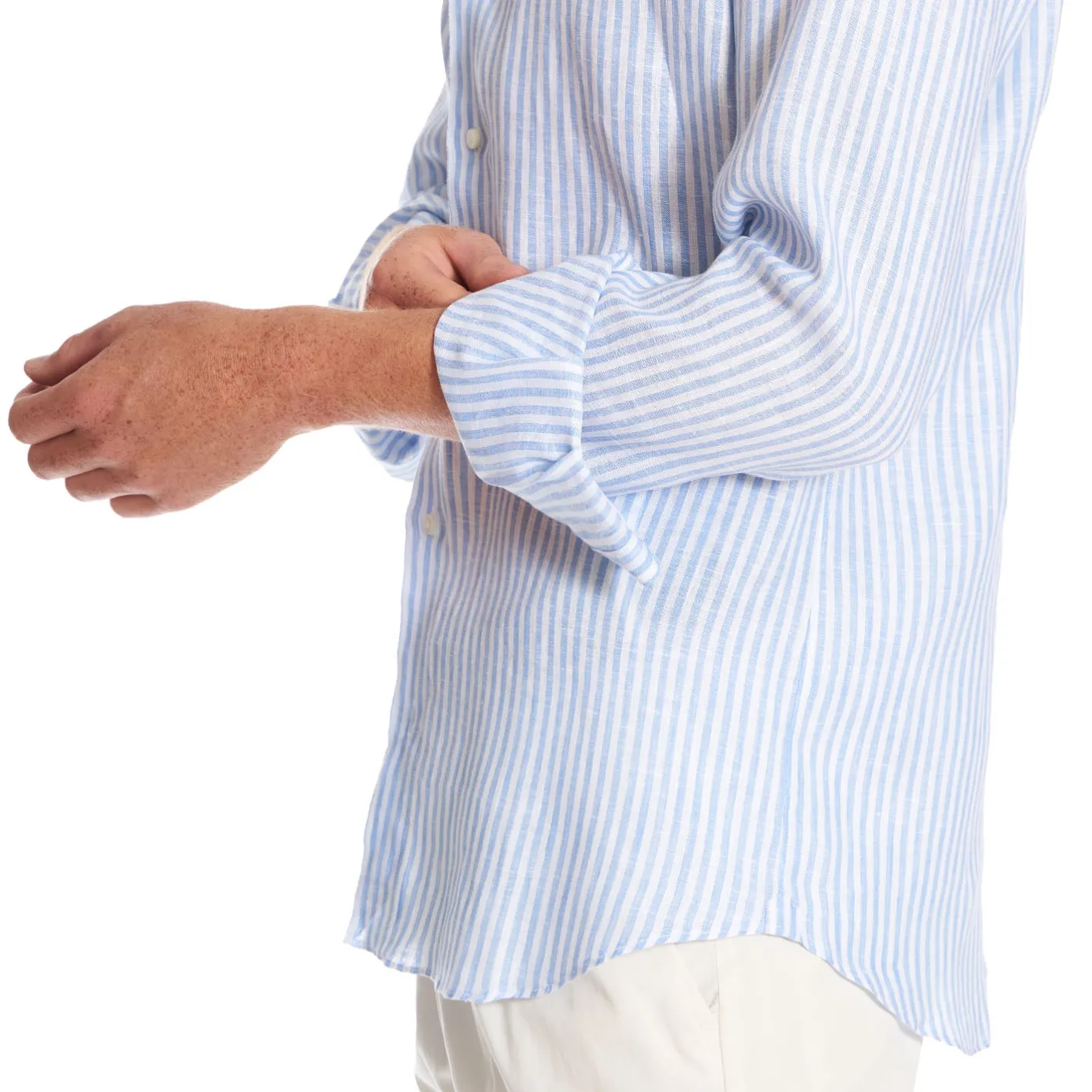 E.Marinella CAMICIA IN LINO BIANCA E AZZURRA Rigata Outlet