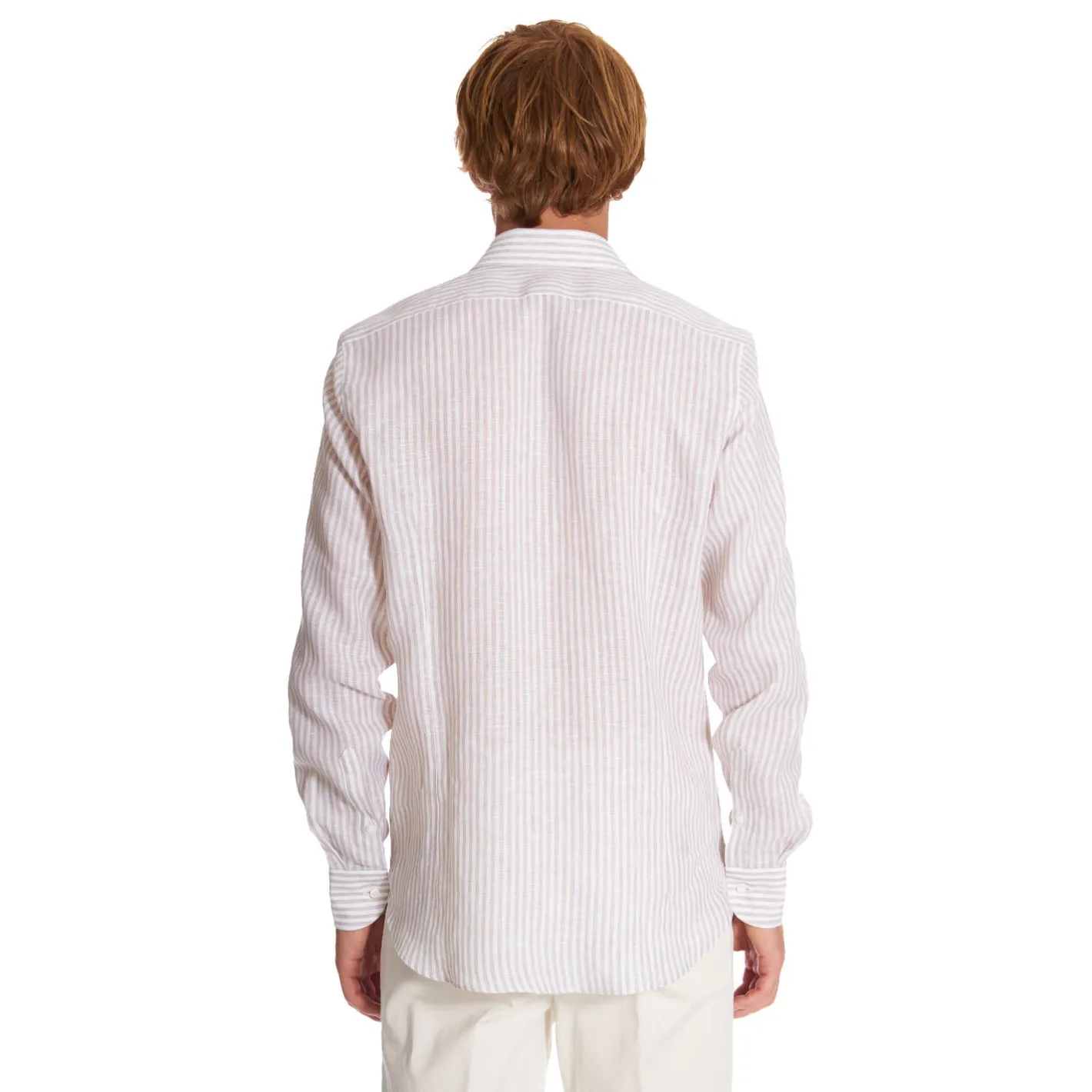 E.Marinella CAMICIA IN LINO BIANCA E BEIGE Rigata Outlet