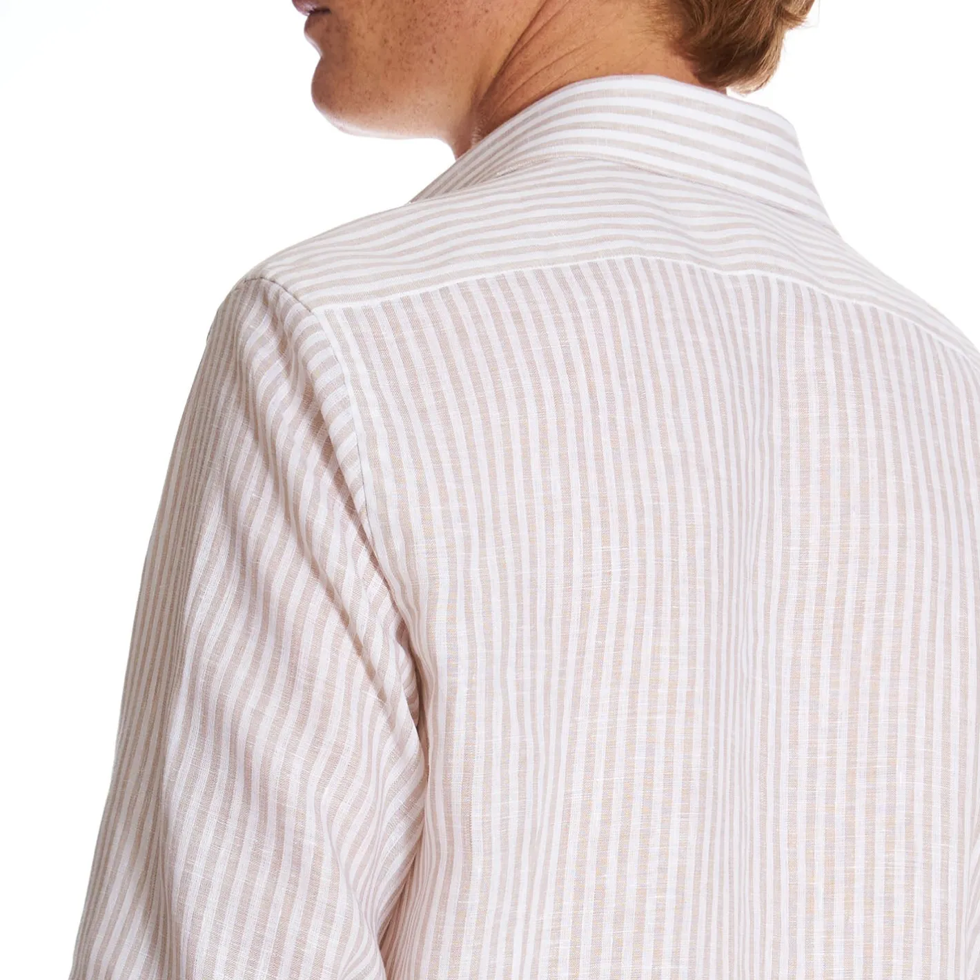 E.Marinella CAMICIA IN LINO BIANCA E BEIGE Rigata Outlet