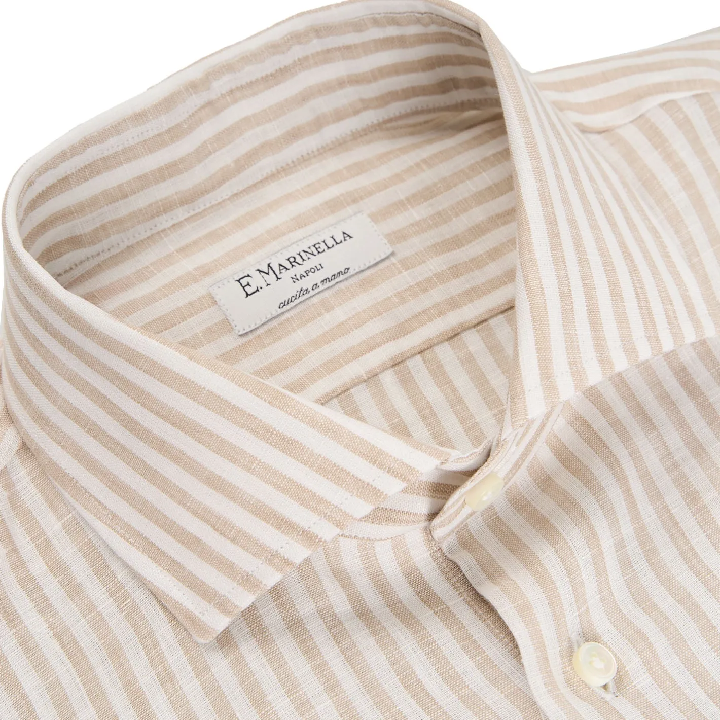 E.Marinella CAMICIA IN LINO BIANCA E BEIGE Rigata Outlet