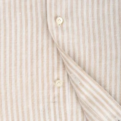 E.Marinella CAMICIA IN LINO BIANCA E BEIGE Rigata Outlet