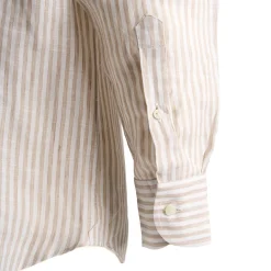 E.Marinella CAMICIA IN LINO BIANCA E BEIGE Rigata Outlet