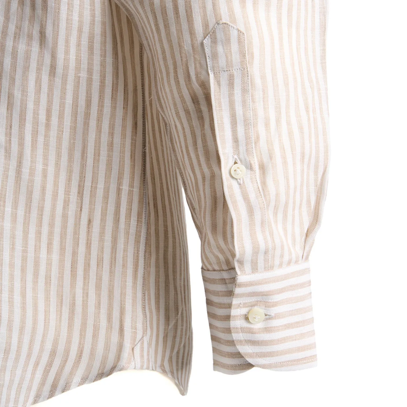 E.Marinella CAMICIA IN LINO BIANCA E BEIGE Rigata Outlet